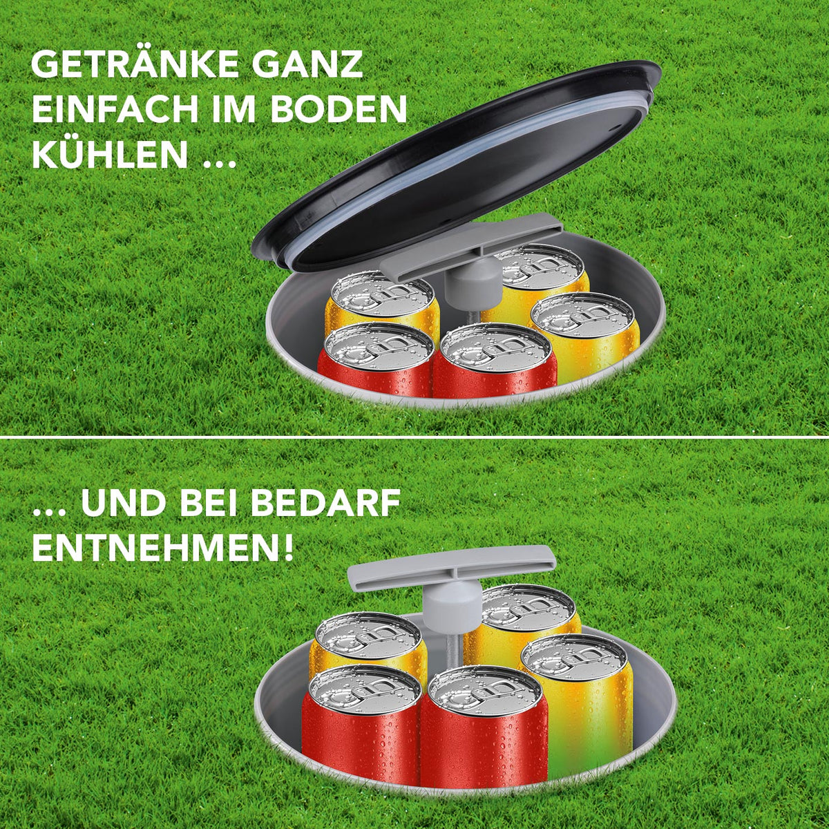 Flaschenkühler Outdoor für bis zu 13 Flaschen - grau mit isoliertem Deckel kühlt Getränke direkt im Boden ideal für Gartenpartys.