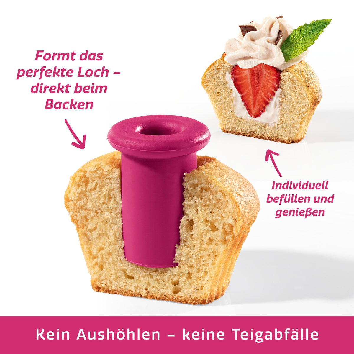 CuCap Back-Set für Cupcakes, Muffins & Mehr formt direkt beim Backen ein Loch für einfache Füllungen ohne Aushöhlen.