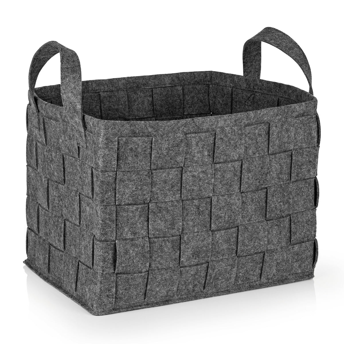 Filz-Aufbewahrungstasche L - 40 x 30 x 30 cm - Dunkelgrau, moderner faltbarer Korb mit Tragegriffen aus strapazierfähigem Filz.