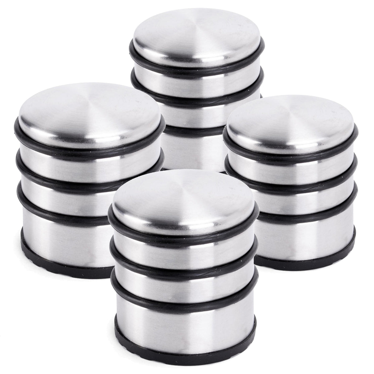 Edelstahl Türstopper Chrom-Design hoch 4 Stück mit drei Gummiringen, schwere Ausführung, rutschfeste Gummifläche für jeden Boden.
