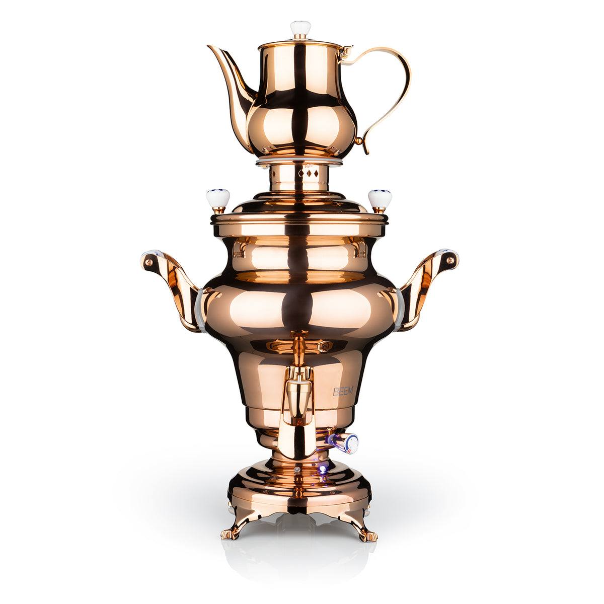 Samowar Rebecca mit Dispenser - Edelstahl/rose, 5L Wasserbehälter, 1,3L Teekanne, stufenlos einstellbares Thermostat, hochwertig, elegant.