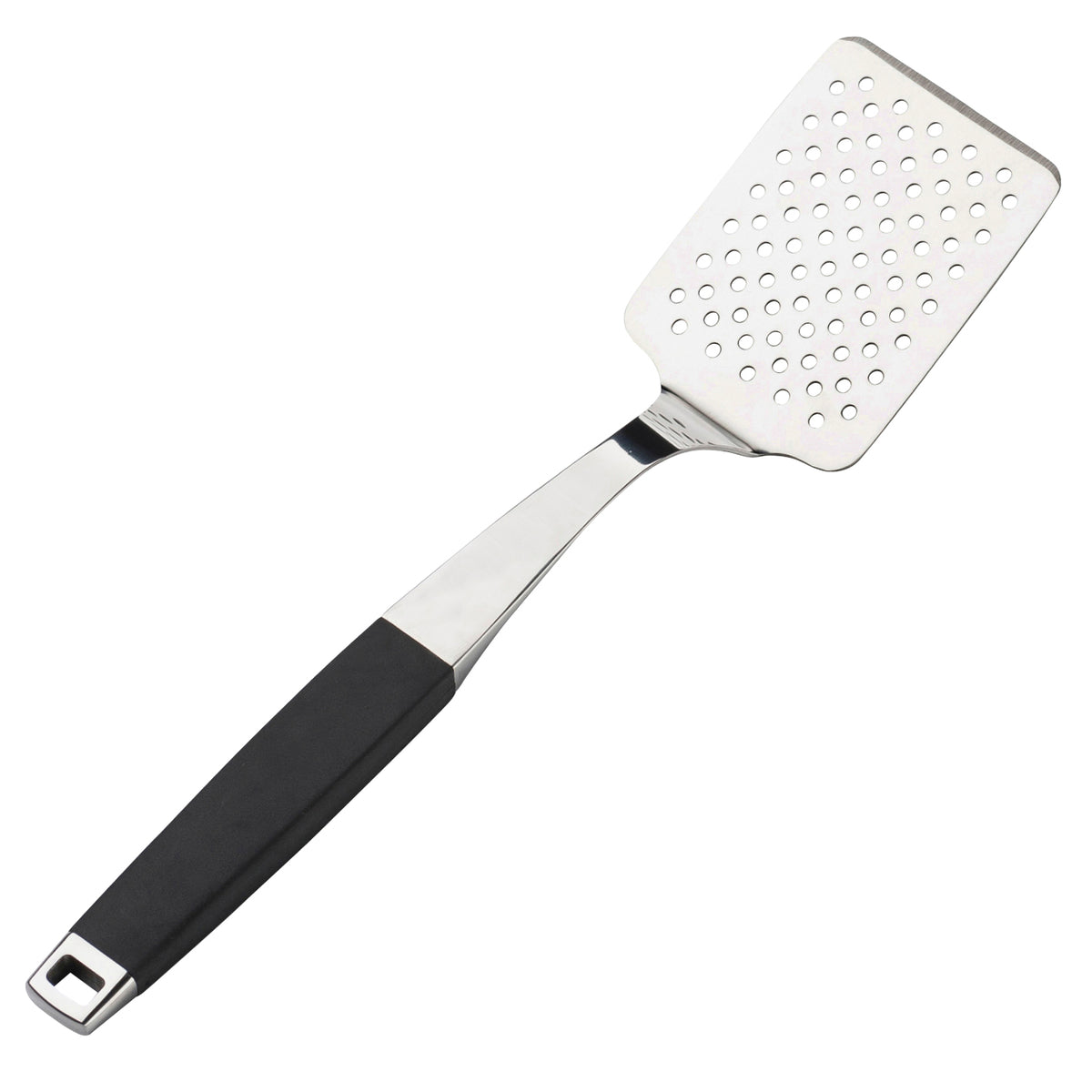Pure Grillwender aus Edelstahl mit ergonomischem, gummiertem Griff ideal für großflächiges Grillgut und sichere Handhabung.