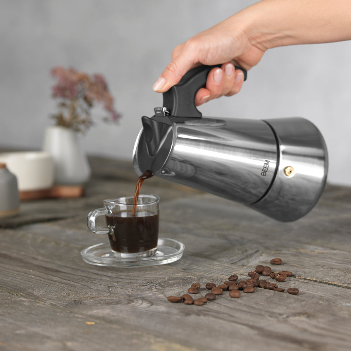 ESPRESSOMAKER - Espressokocher - 6 Tassen aus Edelstahl, Aromatischer Espresso, geeignet für alle Herdarten, inkl. Baumwollbeutel.