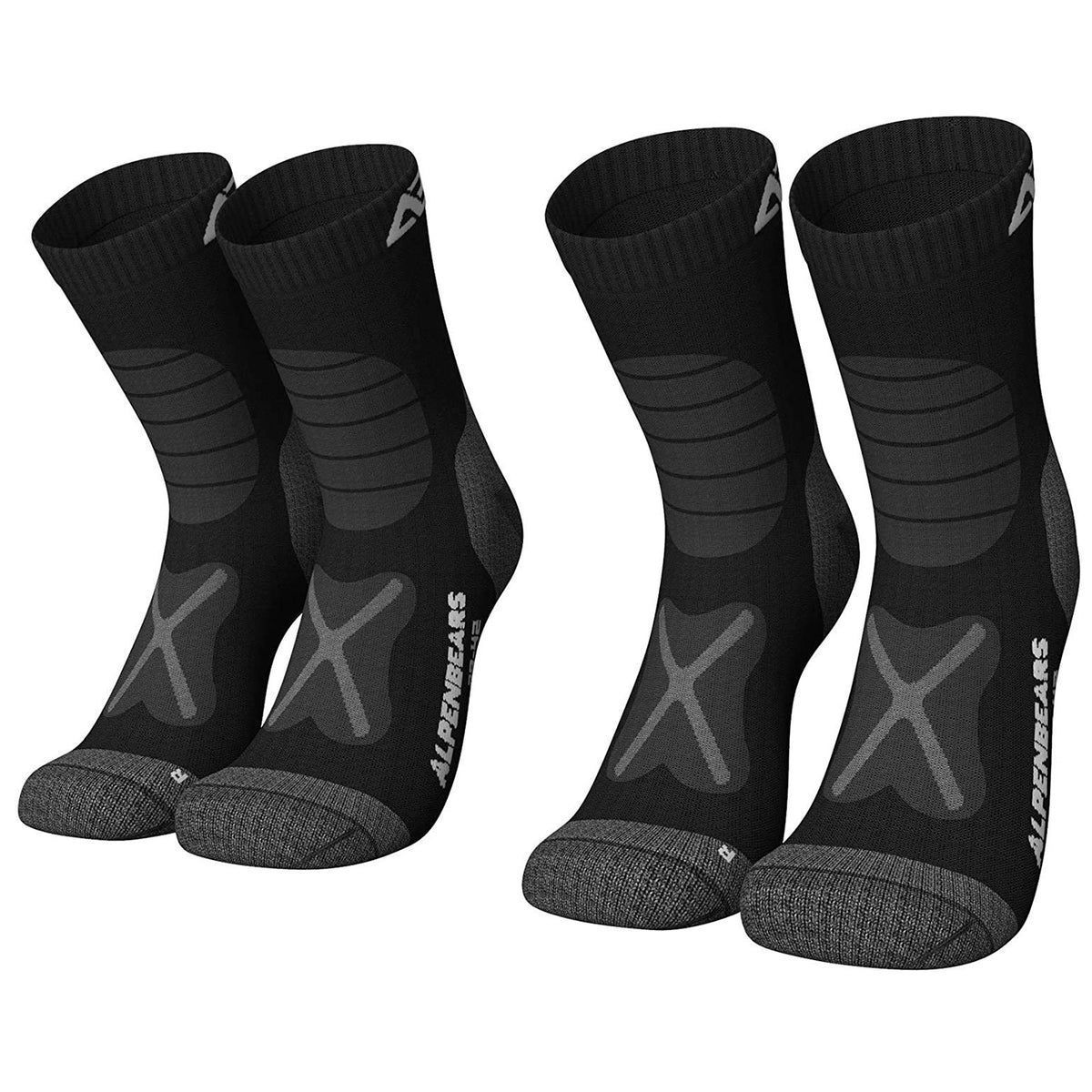 Wandersocken Merino Wolle - 3er-Set - Schwarz - Größe 43-48, warme, atmungsaktive Socken mit Polsterung und enger Passform.
