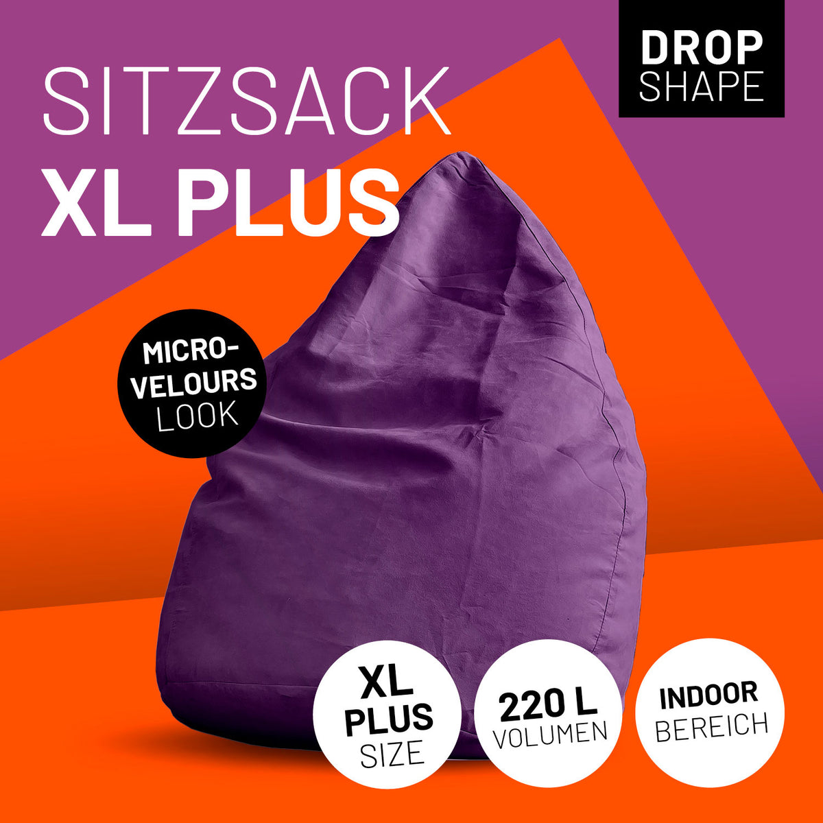 Luxury XL PLUS Sitzsack (220 L) in Lila, indoor, mit komfortabler Micro-Velours-Oberfläche und 220 Liter Volumen.