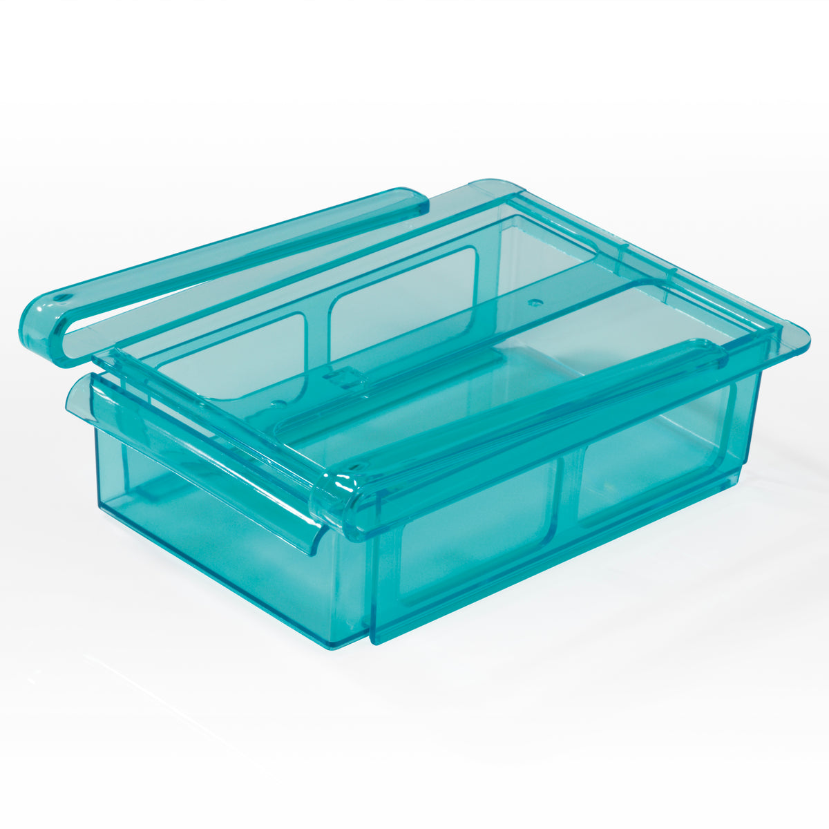Klemm-Schublade für Kühlschrank - 3er-Set transparent/blau mit praktischem Klemmmechanismus und EVA-Pads für vielseitige Verwendung.