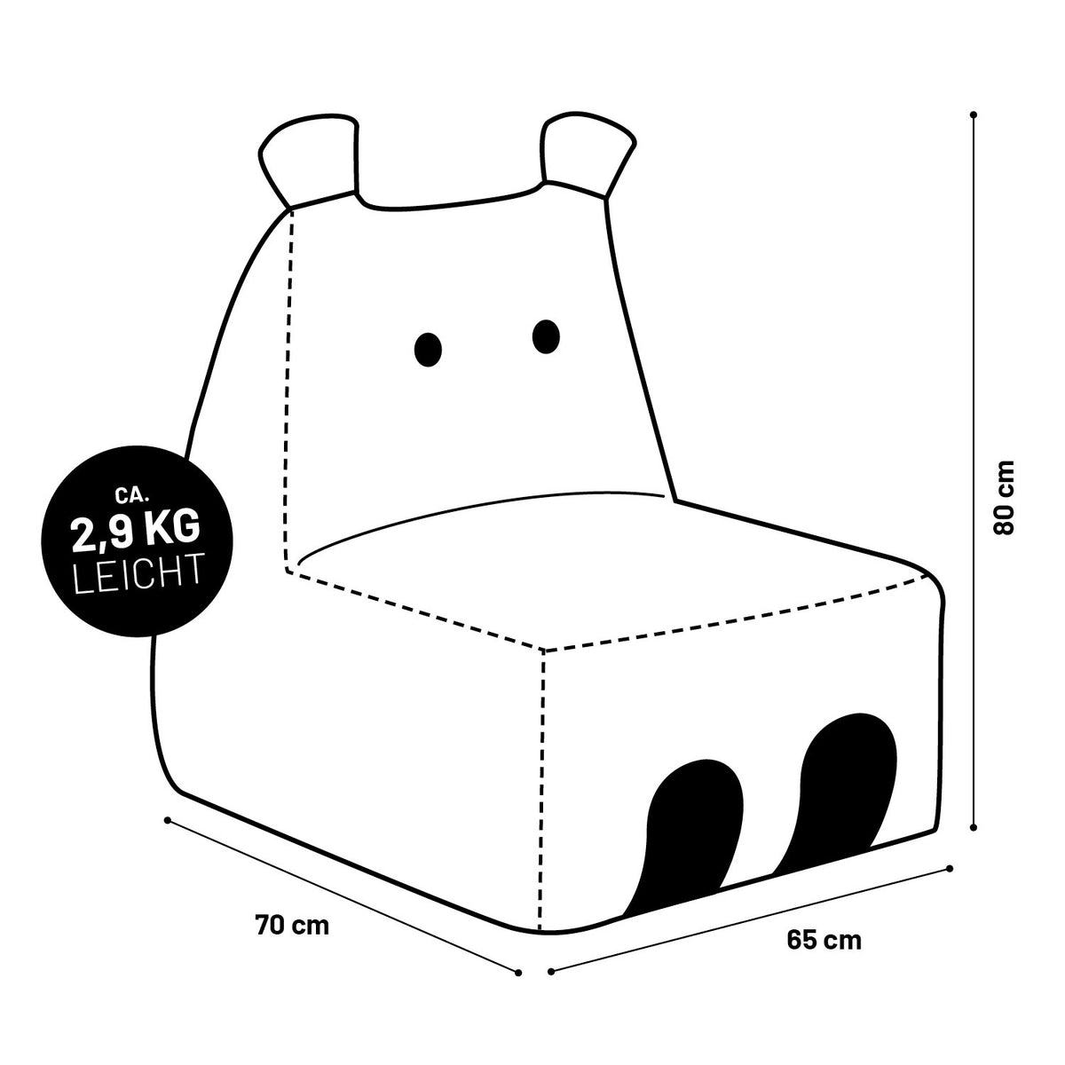 Kindersitzsack Animal Line Hippo (200 L) Türkis, leicht, robust, wasserabweisend, kuschelig, ideal für indoor und outdoor genutzt.