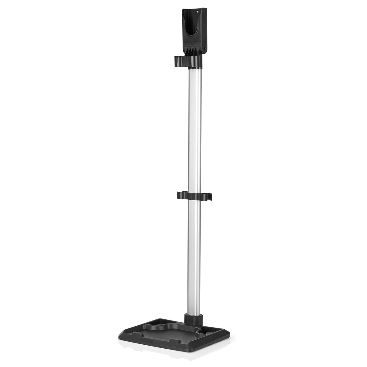 Schwarze Standhalterung für die Clever Clean Serie, einfache Aufstellung ohne Bohren, kompatibel mit Netzteil und Ladestation für Akku-Sauger.