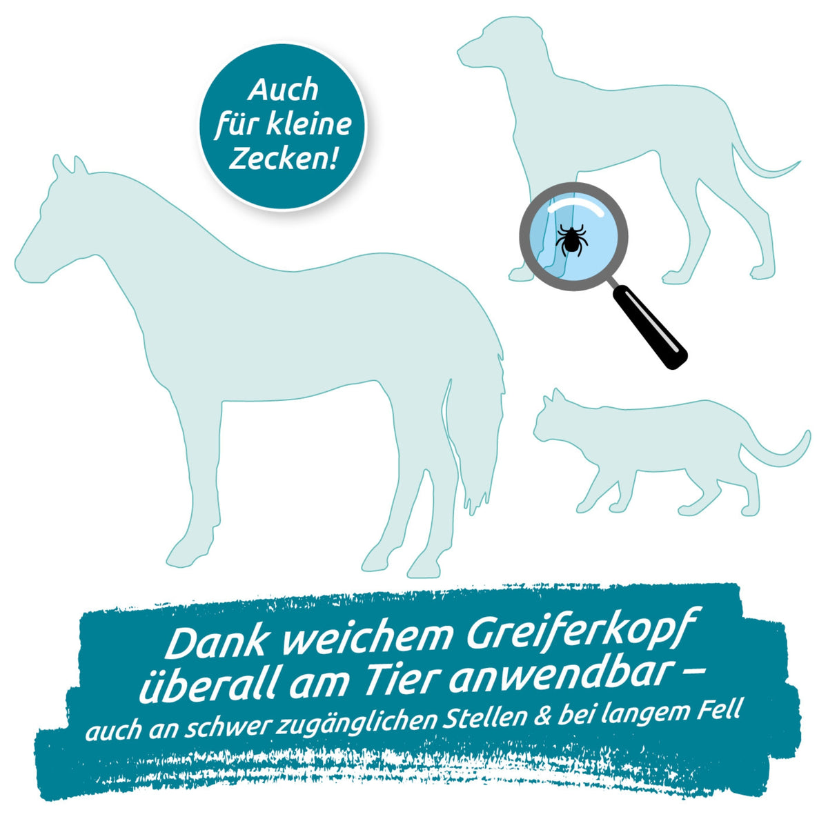 Zeckengreifer für Mensch & Tier mit rotierendem Greiferkopf - 2er-Set, leicht an schwer zugänglichen Stellen und bei langem Fell nutzbar.