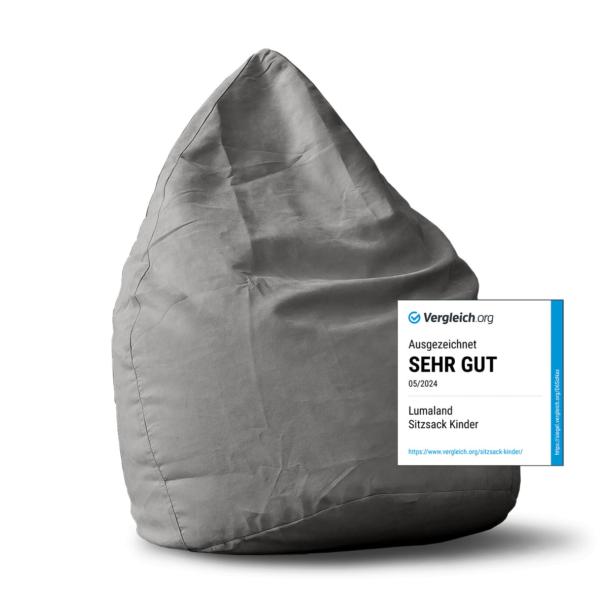 Luxury XL PLUS Sitzsack (220 L) in Grau, komfortabel, formanpassend mit hochwertiger Lumaland EPS-Füllung, ideal für drinnen.