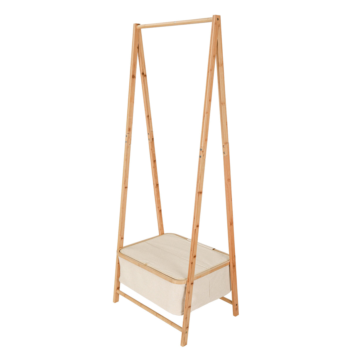Kleiderständer aus Bambus - 159 x 60 x 45 cm - Beige, stabil mit Ablagefach, moderner Bambus-Look von Lumaland für Jacken und Schuhe.