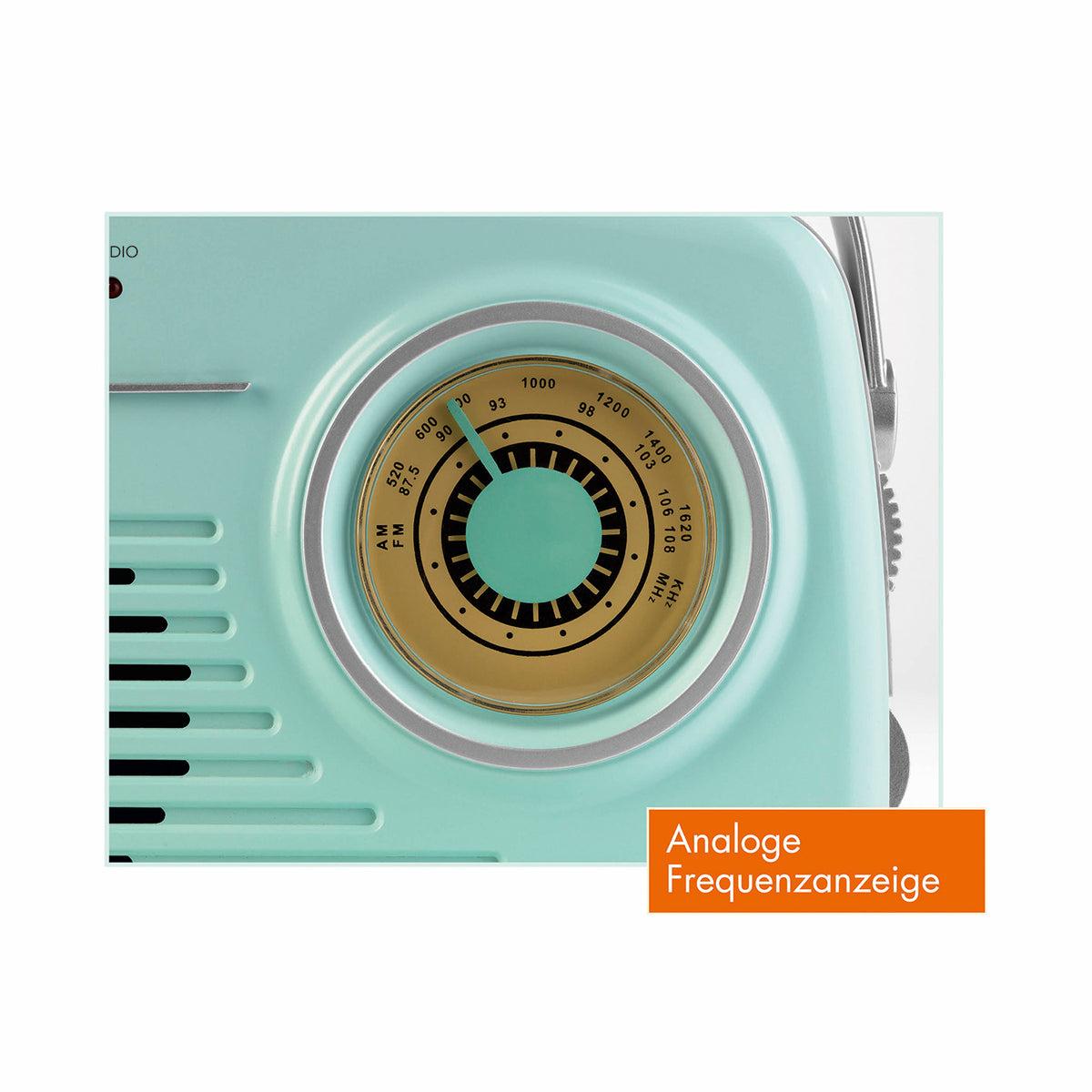 Retro-Radio - mint mit analoger Frequenzanzeige im 50er Jahre Stil, Bluetooth, AUX, SD-Slot und Tragegriff.