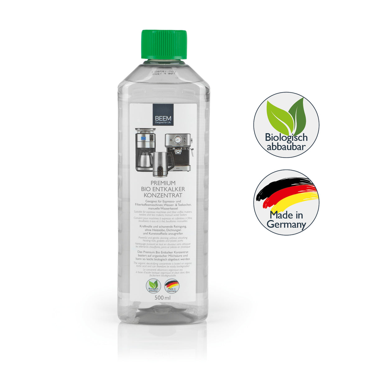PREMIUM Bio Entkalker Konzentrat - 0,5 l - 3er-Set, biologisch abbaubar, umweltfreundlich, schonende Entkalkung für Kaffee- und Teemaschinen.