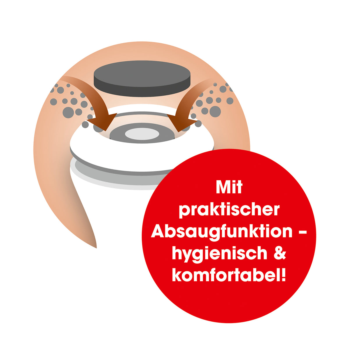Hornhautentferner mit Saugfunktion zeigt automatische Absaugung von Hautpartikeln für hygienische und komfortable Anwendung.