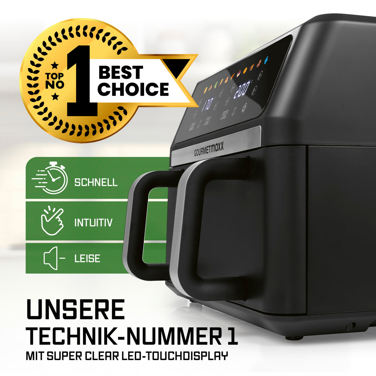 Vario-Kammer-Heißluftfritteuse - 10 Liter mit LED-Touchdisplay, schnellen, intuitiven und leisen Funktionen für perfektes Frittieren.