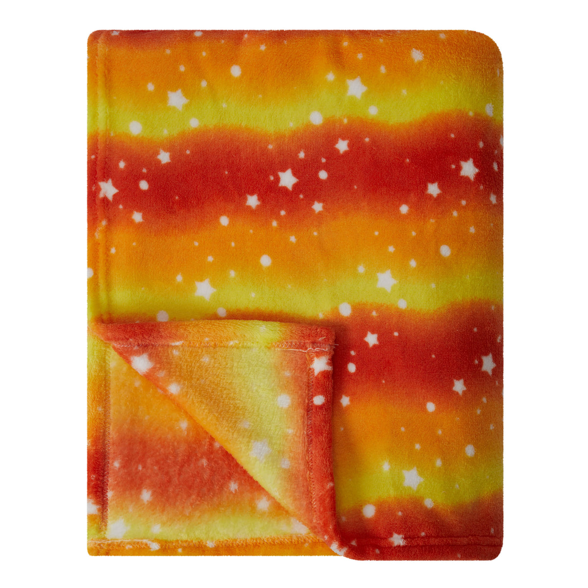 Kuscheldecke für Kinder - 150 x 180 cm - Orange Star aus weichem Coral-Fleece mit buntem Sternen-Regenbogen-Design, kuschelig und pflegeleicht.