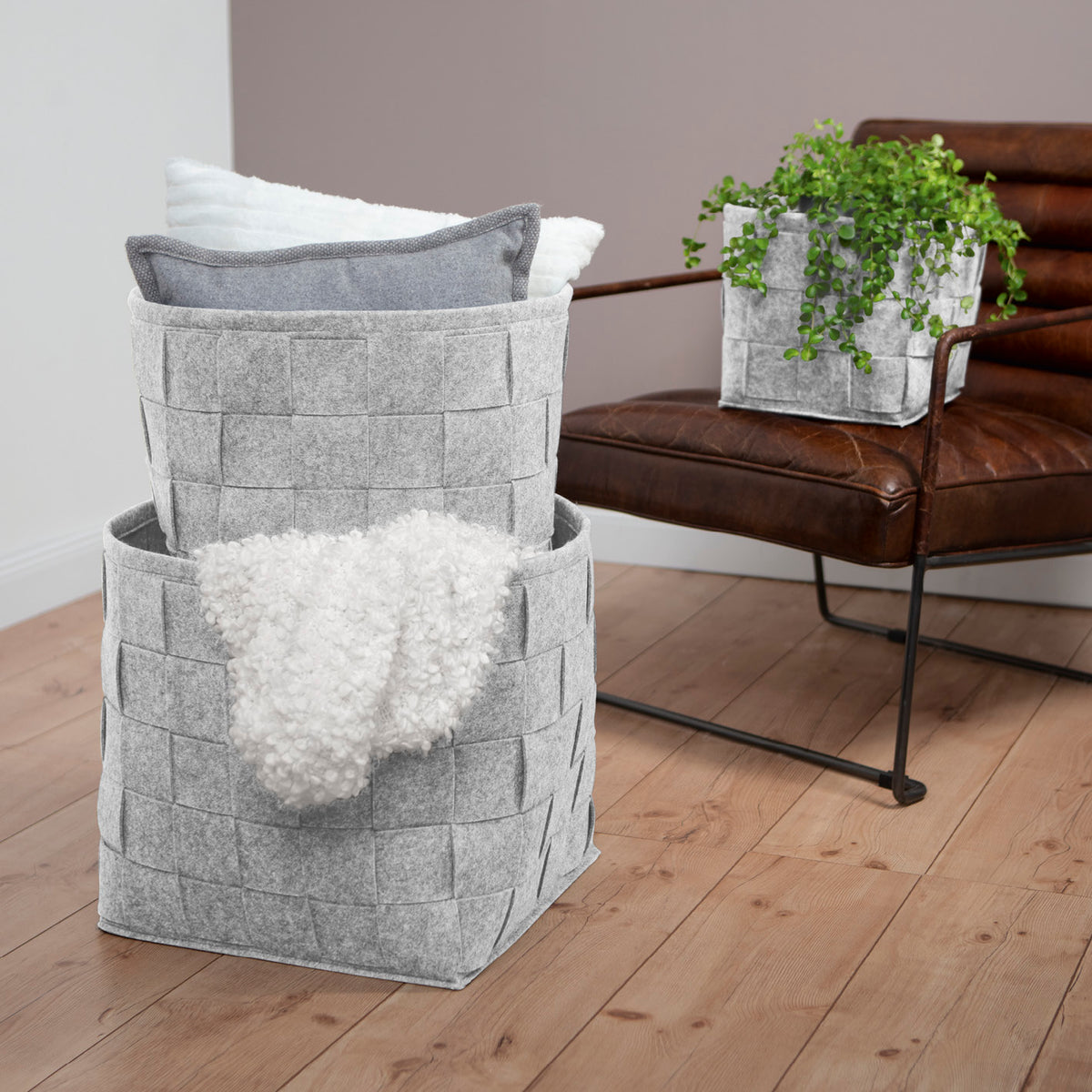 Filz-Aufbewahrungskorb L - 40 x 40 x 40 cm - Hellgrau, moderner, faltbarer Filzkorb für vielseitige Aufbewahrung im Scandi Style.