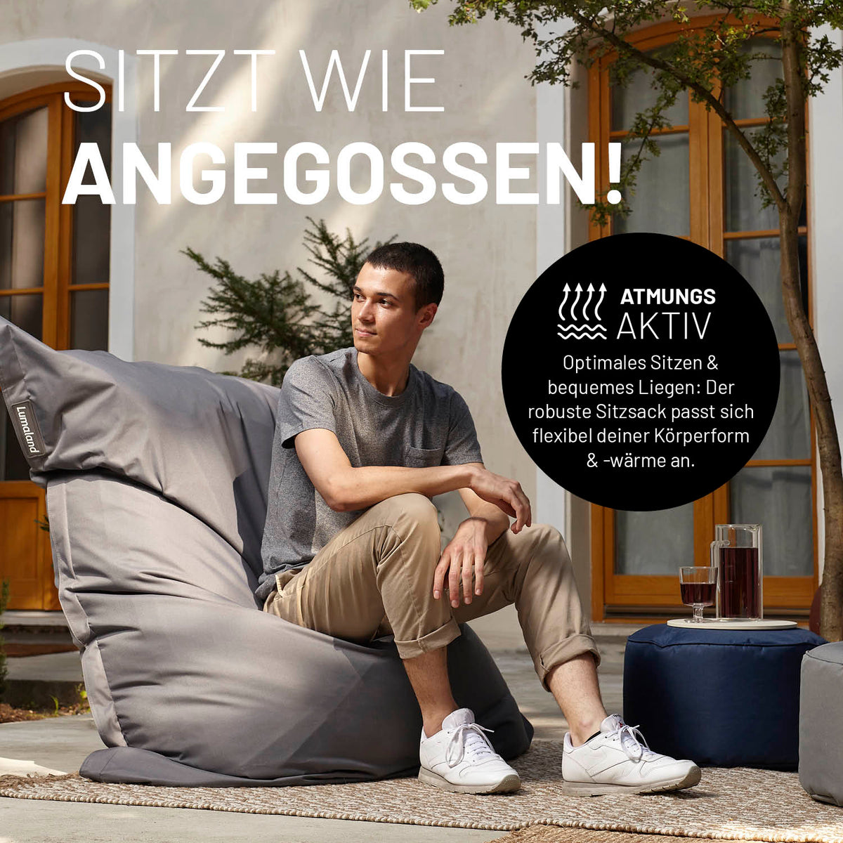 Sitzsack Classic XXL (380 L) - indoor & outdoor - Rotwein mit atmungsaktivem Material für bequemes Sitzen und Liegen im Garten oder Zuhause.