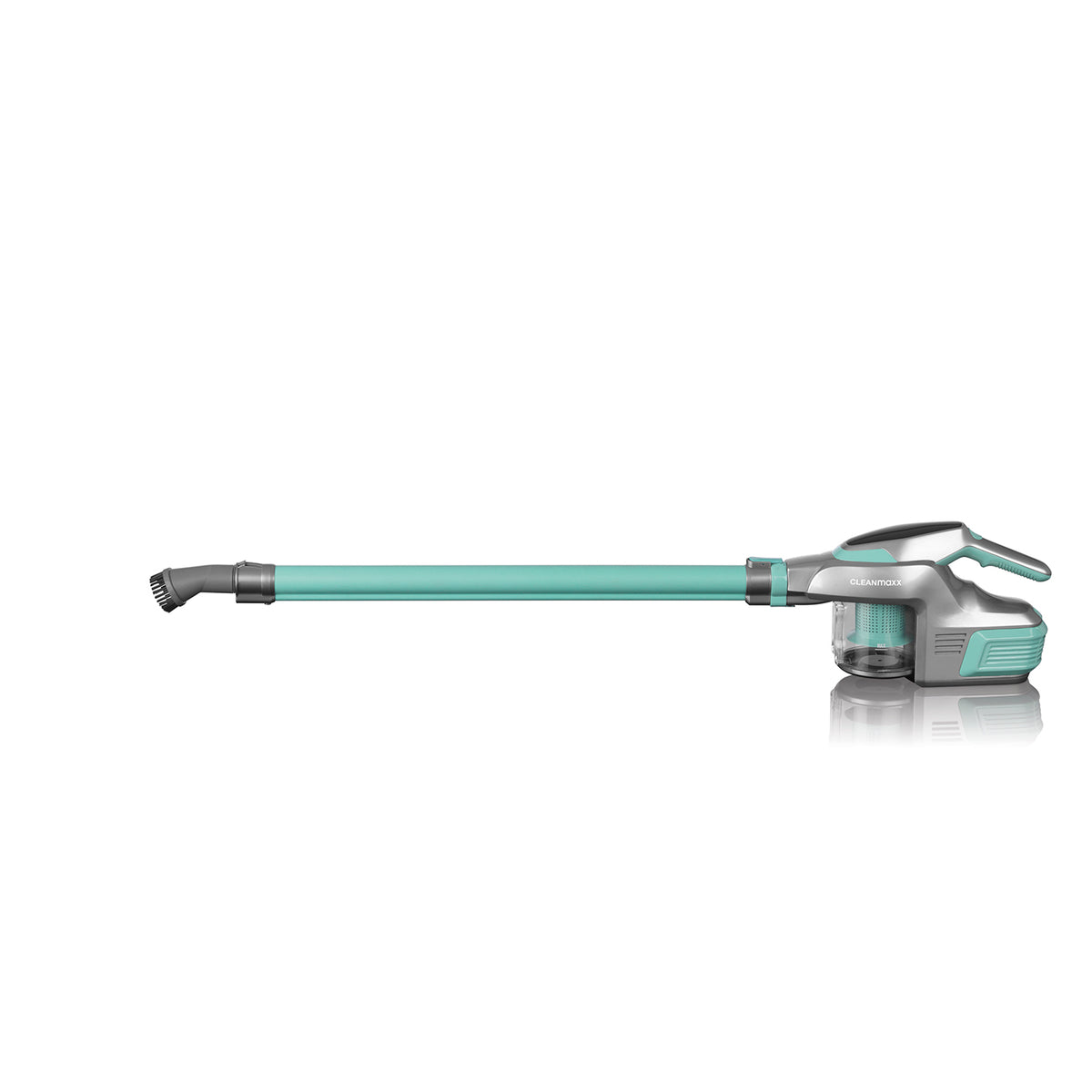 Akku-Zyklon-Staubsauger - türkis/grau mit aluminium-steckrohr, leicht entleerbarem behälter und zubehör für tierhaareinsatz.