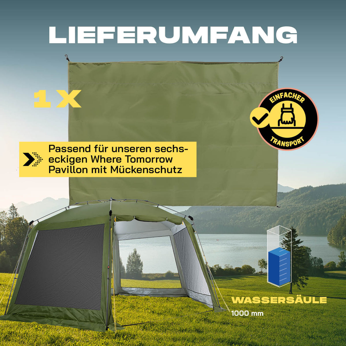 Pop-up-Pavillon Seitenwand - Grün, blickdicht, wetterfest und UV-geschützt, passend für sechseckigen Where Tomorrow Pavillon.