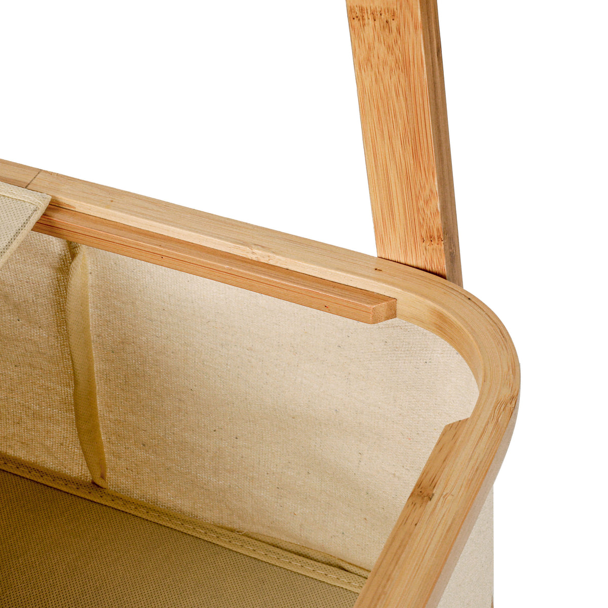 Kleiderständer aus Bambus - 159 x 60 x 45 cm in Beige mit stabilem Rahmen und integriertem Ablagefach für Jacken und Schuhe.