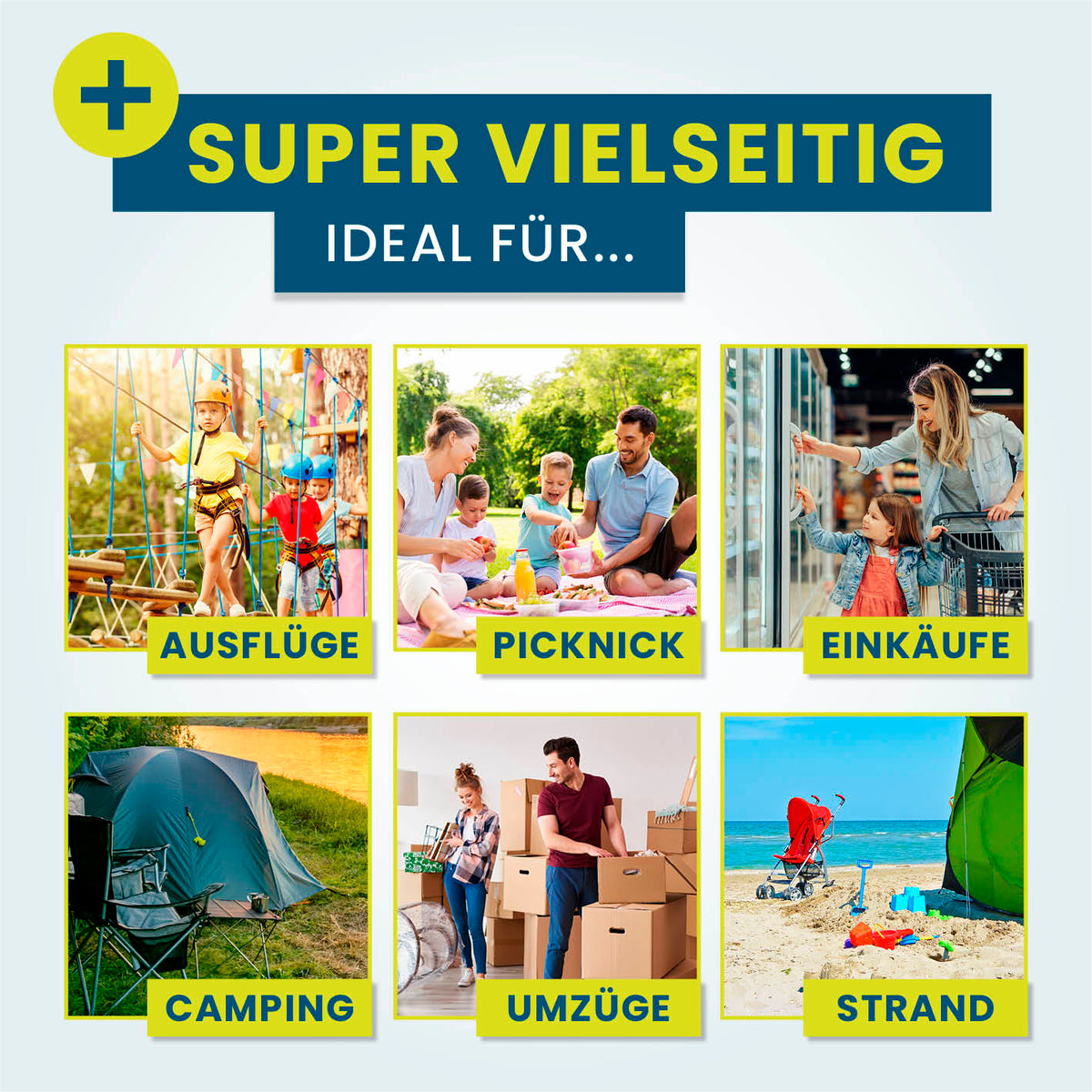 Faltbarer Bollerwagen - Blau, vielseitig für Ausflüge, Picknick, Einkäufe, Camping, Umzüge und Strand geeignet.