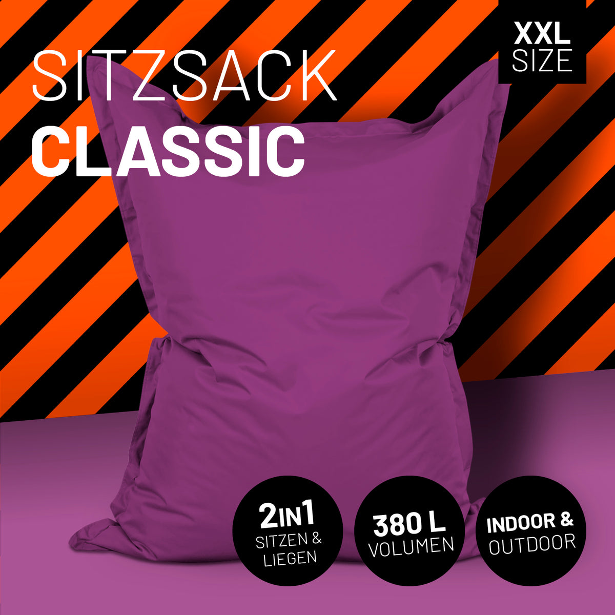 Sitzsack Classic XXL (380 L) - lila, indoor & outdoor, 2in1 Sitzen & Liegen, großes Volumen, robust und pflegeleicht.