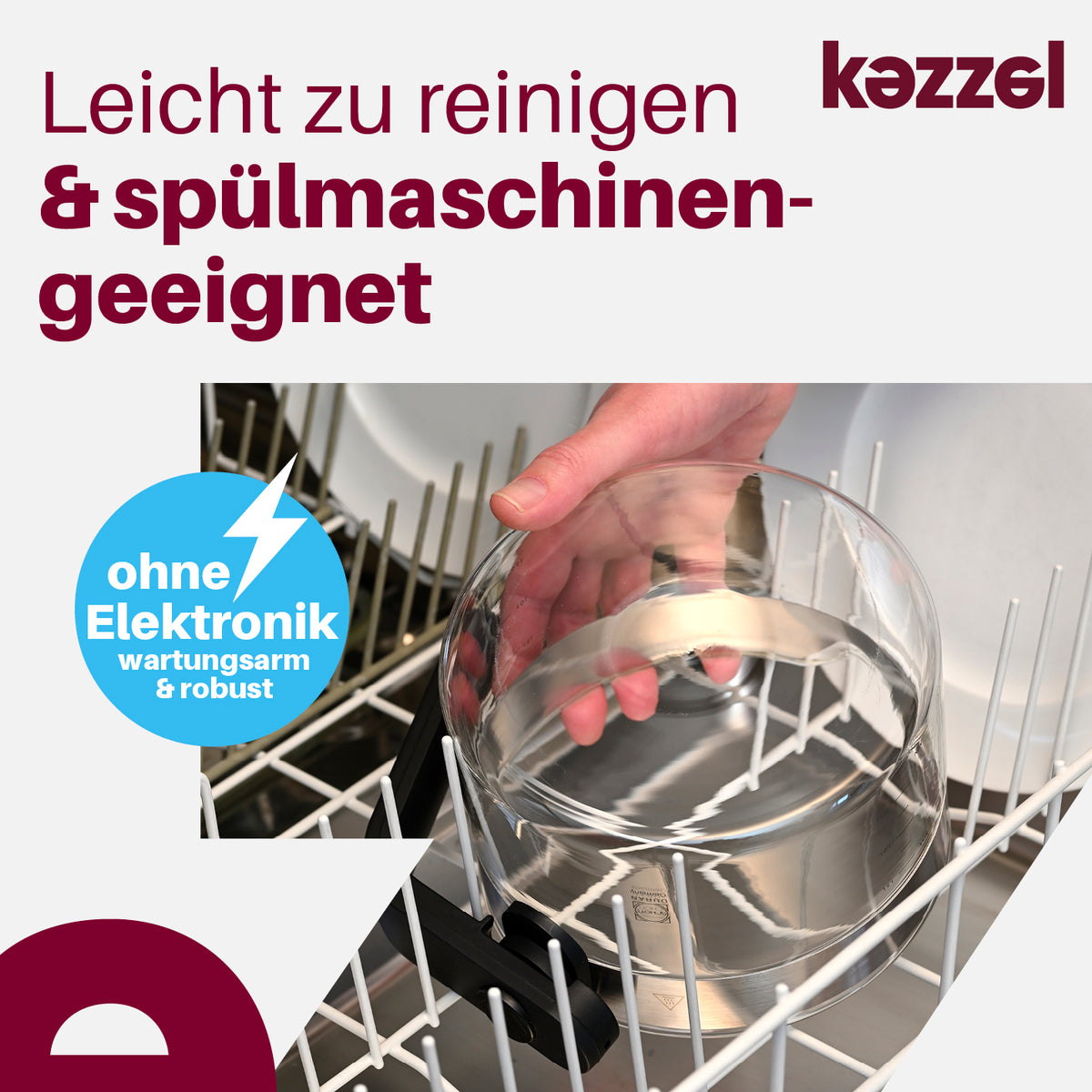 Wasserkessel für Induktionsherde 1,5 Liter, leicht zu reinigen, spülmaschinengeeignet, ohne Elektronik, robust und wartungsarm.