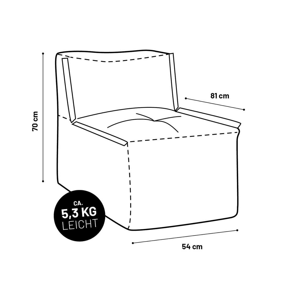 Sitzsack-Sofa Mittelstück (200 L) - Modulares System - indoor & outdoor - Rotwein, Maße 81x54x70 cm, ca. 5,3 kg leicht.