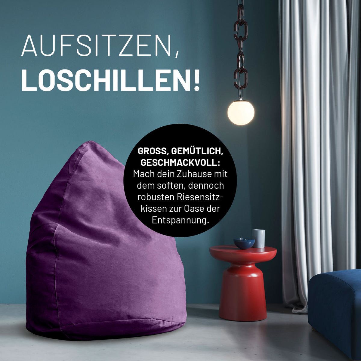 Luxury XL PLUS Sitzsack (220 L) - lila indoor Riesen-Sitzkissen mit hochwertiger EPS-Füllung für optimale Entspannung und Komfort.