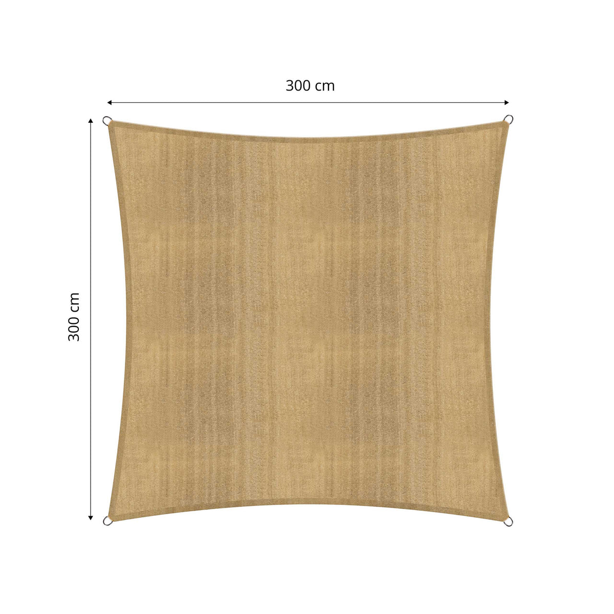 Sonnensegel 100% HDPE mit Stabilisator für UV-Schutz Quadrat 3 x 3 Meter Sand stabiles, reißfestes Sonnensegel mit Eckringen