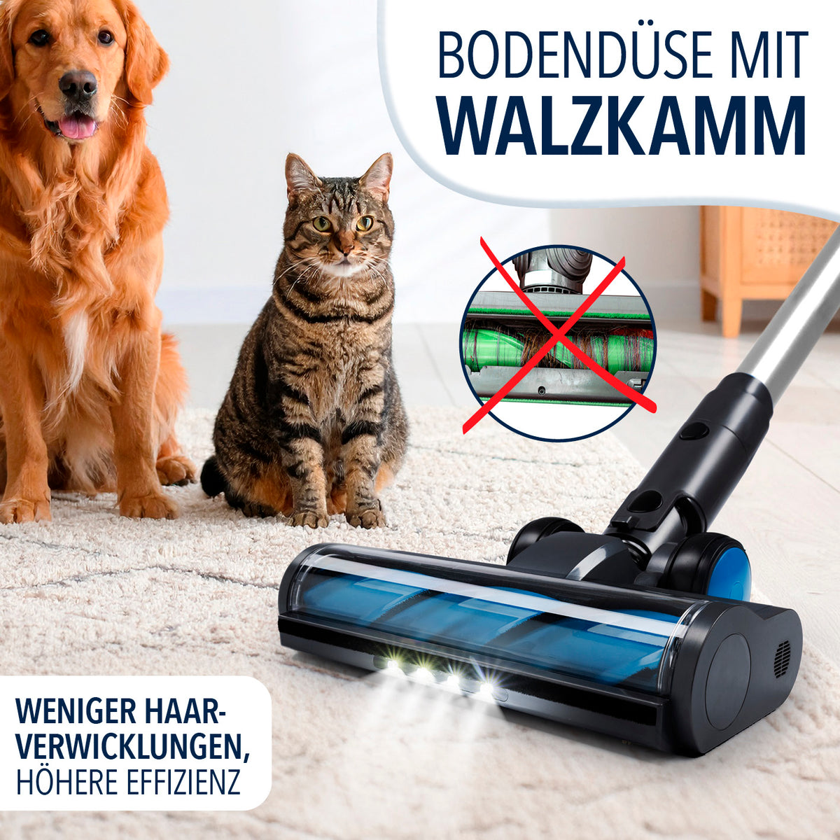 AeroTech 500 Staubsauger mit Absaugstation – Grau-Silber mit LED-Bodendüse und Walzkamm gegen Haarverwicklungen, ideal für Tierhaare.