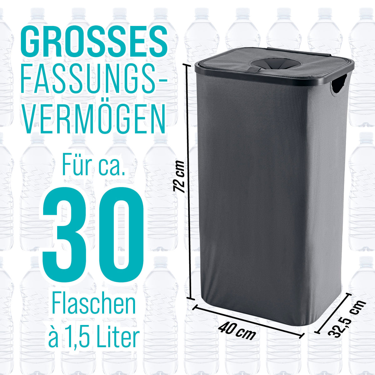Pfandflaschen-Sammelbehälter - Anthrazit, großer wasserabweisender 100-l Behälter für ca. 30 Flaschen à 1,5 Liter, kompakt und geräumig.
