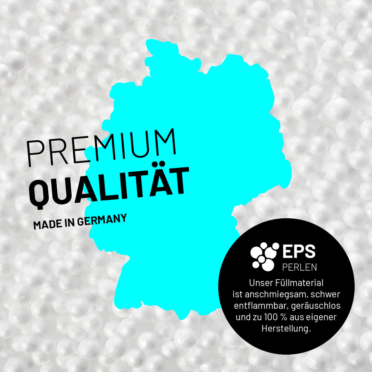 Sitzsack-Hocker/Pouf (50 L) Anthrazit mit hochwertigen, 100 % in Deutschland hergestellten EPS-Perlenfüllung, langlebig und geräuschlos.