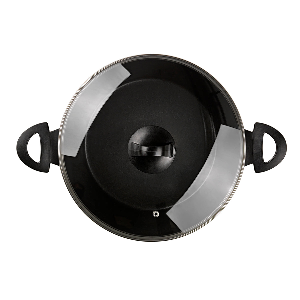 Aluminium-Kochtopf geschmiedet - 20 cm - schwarz mit Glasdeckel und Cool-Touch-Griffen, geeignet für alle Herdarten inklusive Induktion.