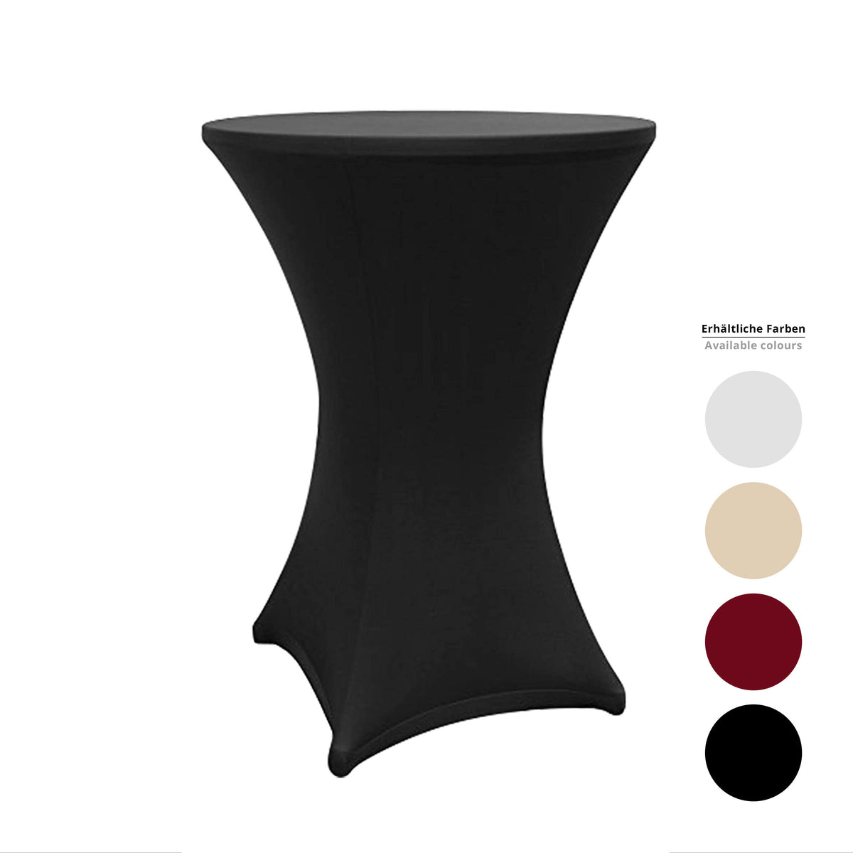 Schwarze Stehtischhusse Stehtischhusse - Tisch Bezug - Husse -  Ø 80-85 cm - Schwarz - 5er-Set elegant, pflegeleicht, passgenau.