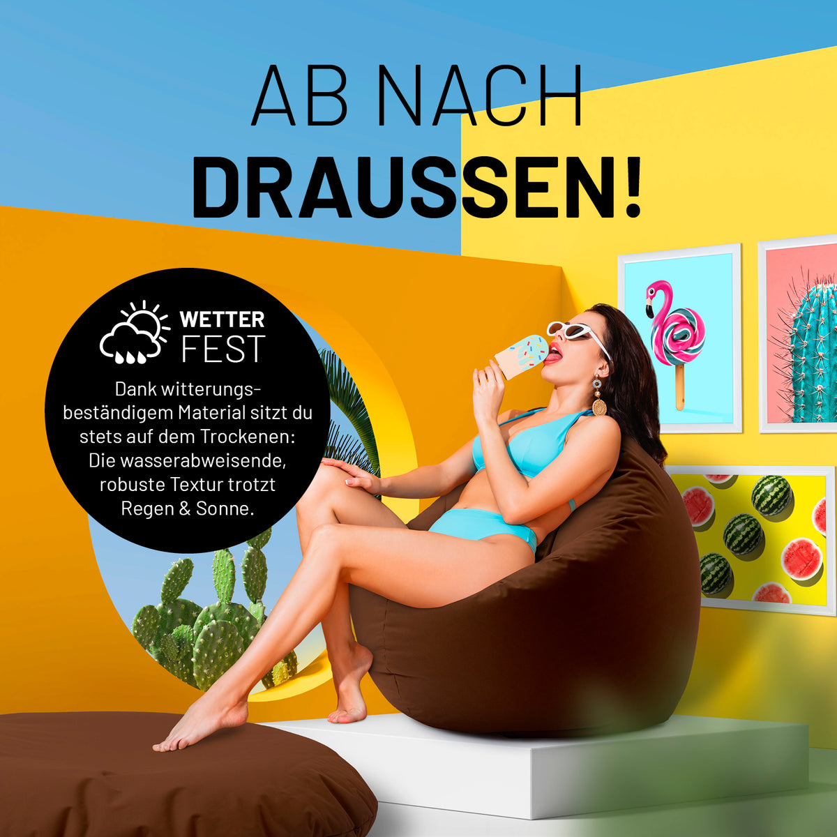 Sitzsack Drops (300 L) Braun, wetterfest, wasserabweisend, multifunktional für drinnen und draußen, robust und bequem zum Sitzen und Liegen.