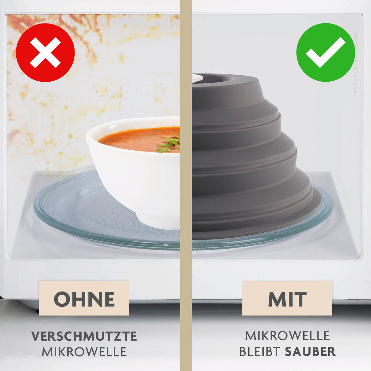 Faltbare Mikrowellenhaube mit Magnet schützt Mikrowelle vor Verschmutzungen und sorgt für sauberes, effizientes Aufwärmen.
