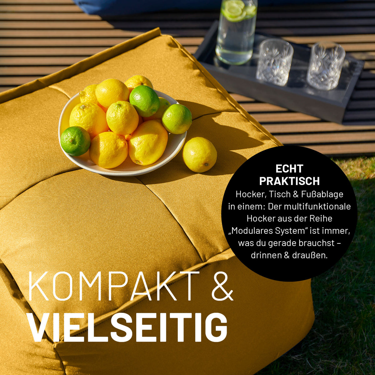 Sitzsack-Hocker (200 L) - Modulares System - indoor & outdoor - Senfgelb, vielseitig, robust und wetterbeständig für drinnen und draußen.
