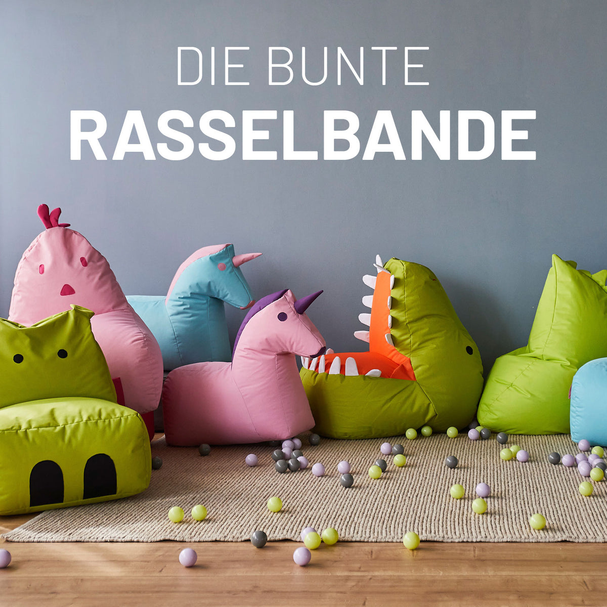 Kindersitzsack Animal Line Chick (200 L) Stahlgrau, wasserabweisend, robust, kuschelig, ideal für drinnen & draußen.