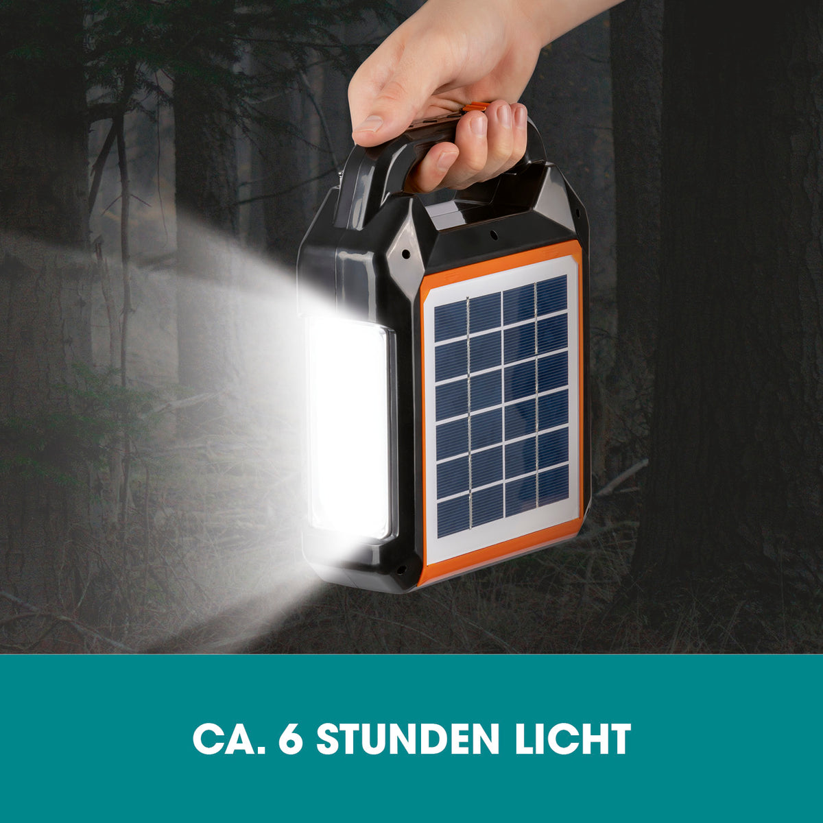 Solar-Generator Kit 4500mAh schwarz/orange mit Solarpanel, Taschenlampe und 6 Stunden Licht für Outdoor und Notfälle.