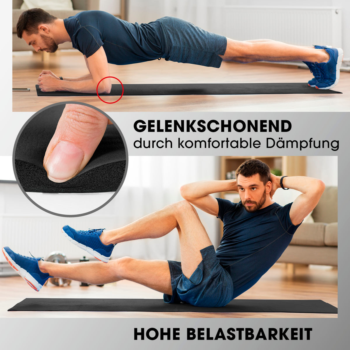 Fitness- und Gymnastikmatte - 190 x 100 x 1 cm - Schwarz bietet gelenkschonende Dämpfung und hohe Belastbarkeit für Indoor- und Outdoor-Training.