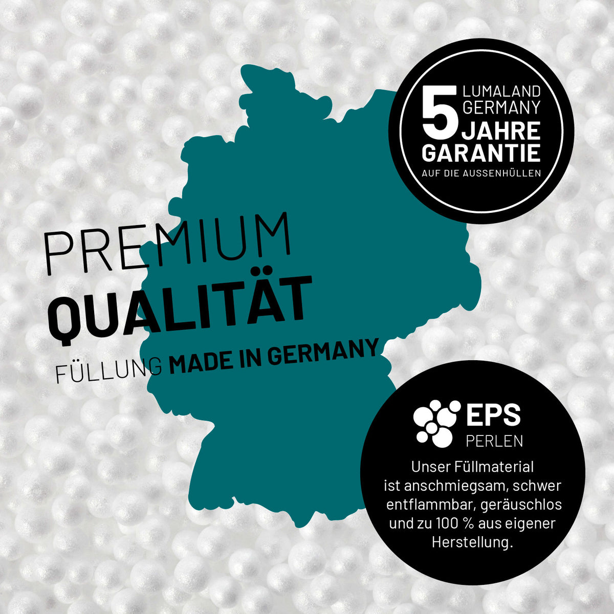 Luxury XL Sitzsack (120 L) - Grün mit 5 Jahre Garantie und Premium Qualitätsfüllung aus EPS Perlen, made in Germany.