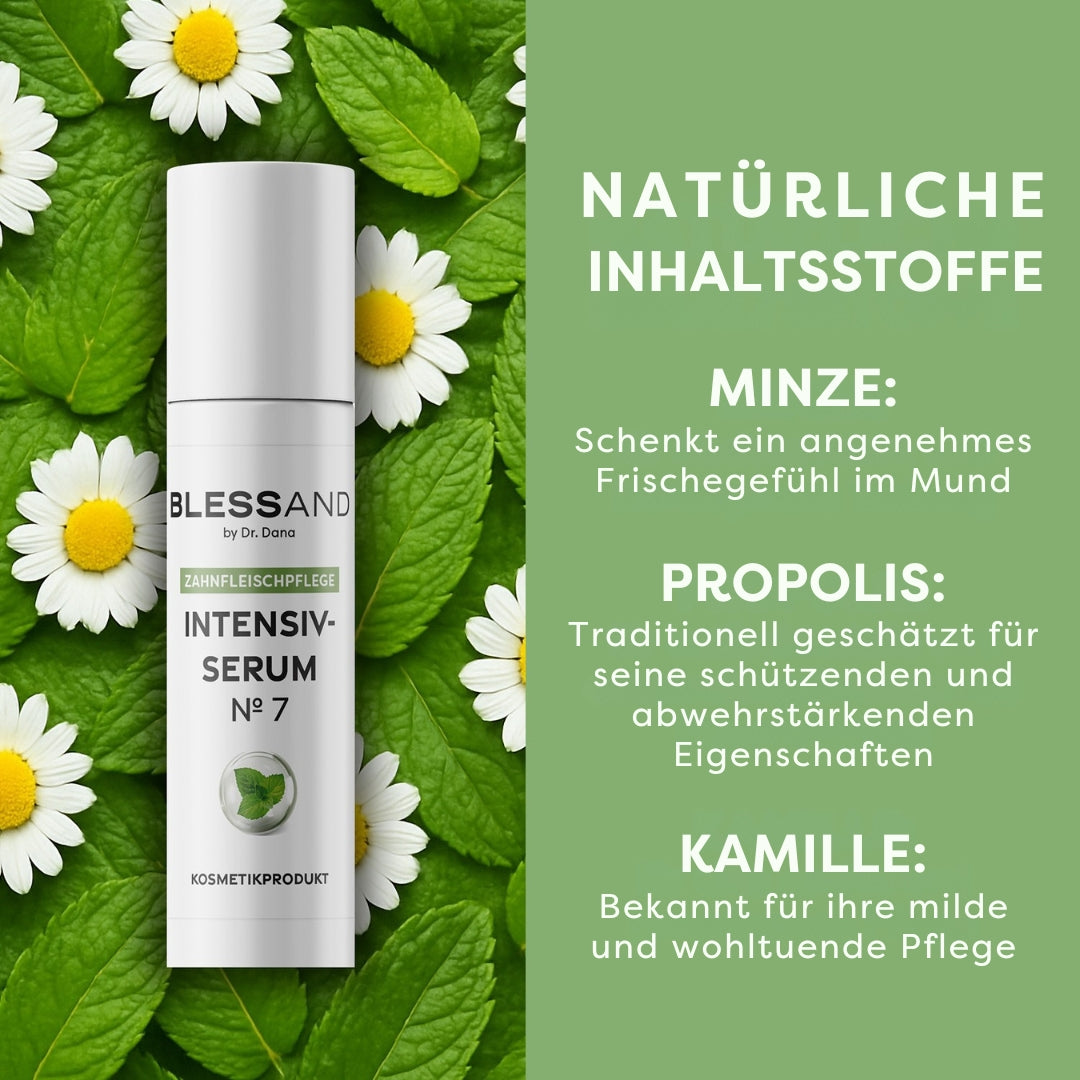 Mundpflege Nr. 7 - 10 ml Intensiv-Serum mit natürlichen Inhaltsstoffen wie Minze, Propolis und Kamille für gesundes Zahnfleisch.
