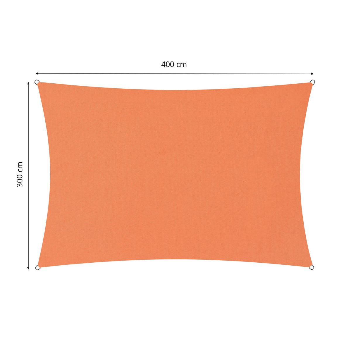 Sonnensegel Polyester - Rechteck 3 x 4 Meter - Orange, stabil, reißfest, UV-Schutz 30+, inklusive Befestigungsseile und rostfreie Ringe.