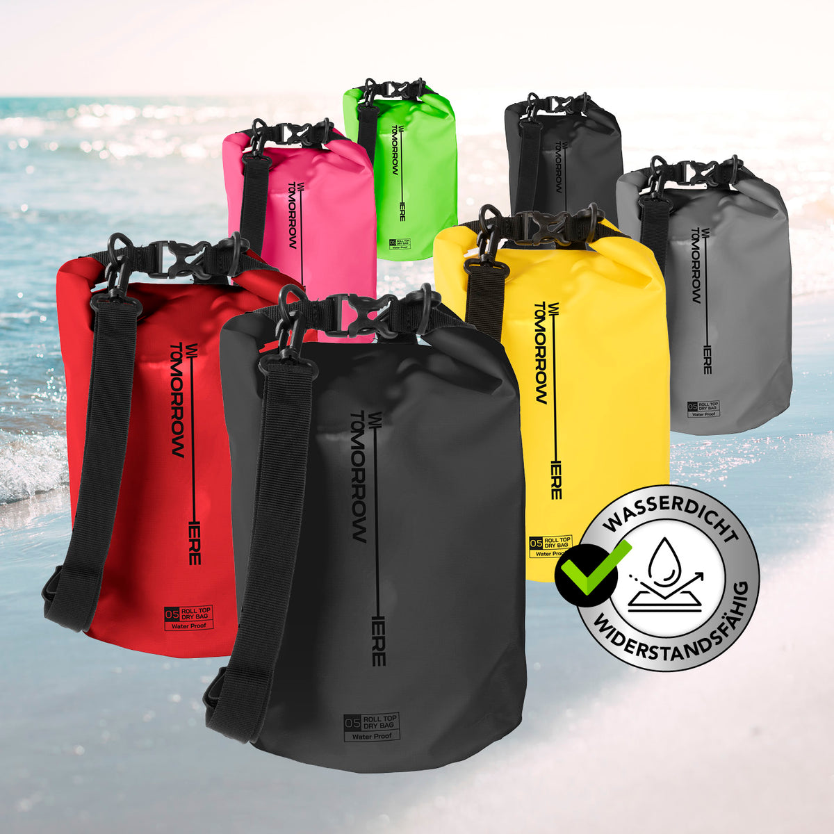 Dry Bag 5L - Style 02 - Schwarz, wasserdichter, robuster Outdoor-Rucksack mit Rolltop, verstellbarem Gurt und UV-Schutz, ideal für Abenteuer.