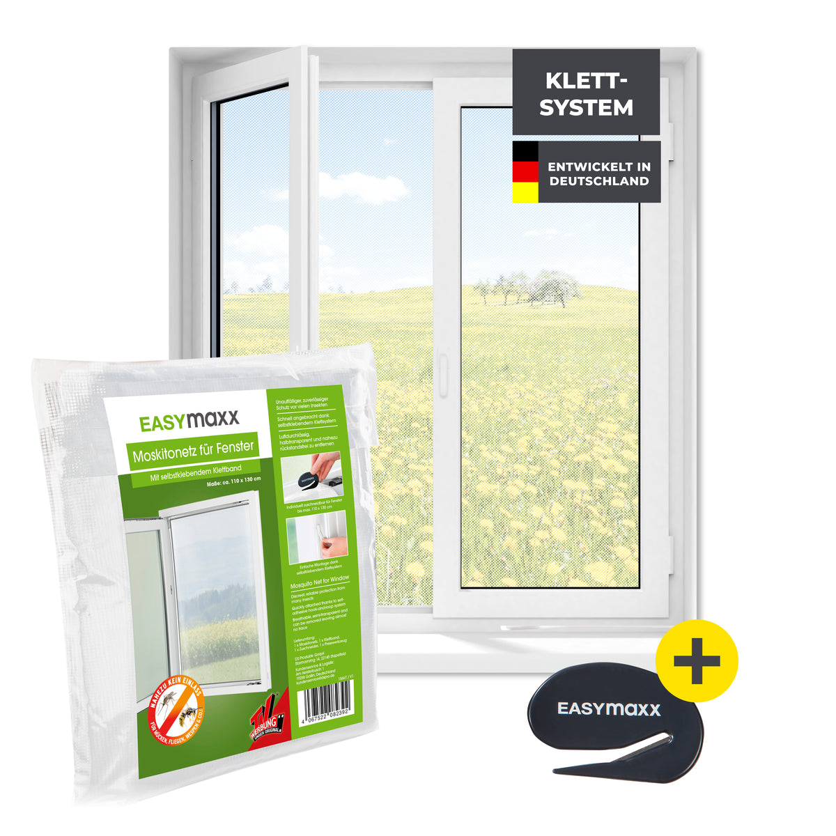 Moskitonetz für Fenster mit selbstklebendem Klettband 110x130 cm Weiß, einfacher Schutz vor Insekten ohne Bohren oder Werkzeug.
