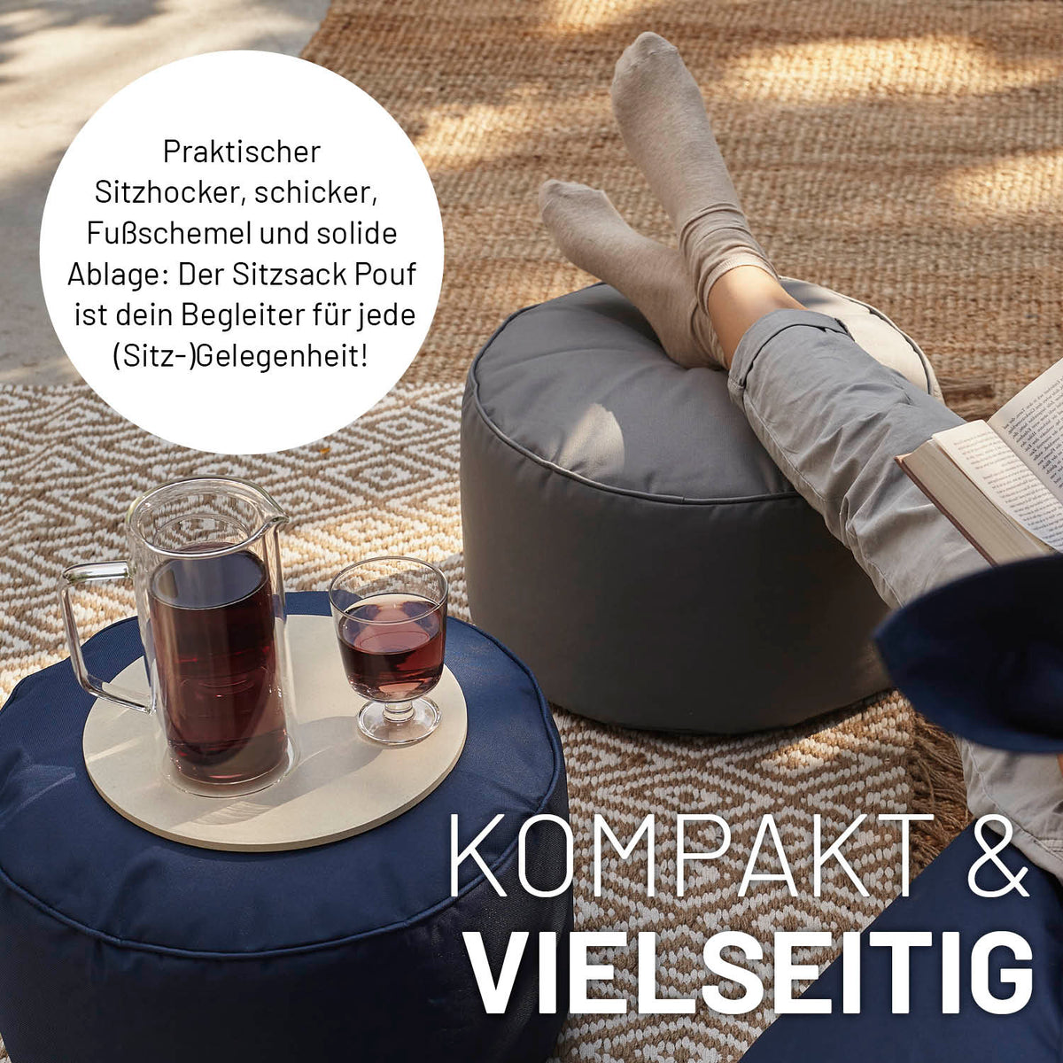 Sitzsack-Hocker/Pouf (50 L) - indoor & outdoor - Pastell Pink als vielseitiger Sitzhocker und Fußschemel für drinnen und draußen.