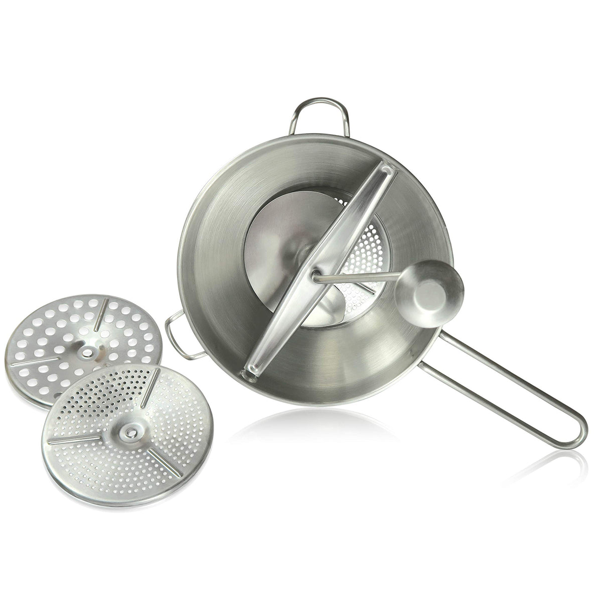 Edelstahl-Passiergerät inkl. 3 Siebeinlagen 19,5 cm, robust, spülmaschinenfest, mit leichtgängiger Kurbel für feines Passieren.