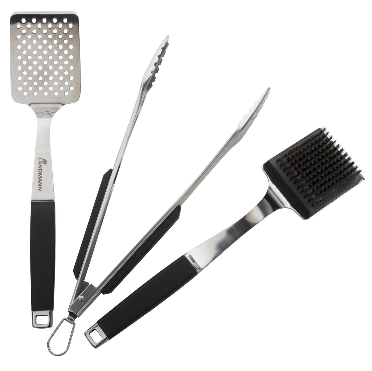 Pure Grillwender aus Edelstahl mit gummiertem Griff, ergonomisch geformt, ideal für großflächiges Grillgut und sichere Handhabung.